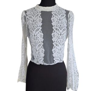 Pinky Large White Lace Women's Top Boho Witchy Mock Turleneck Blouse Hippie